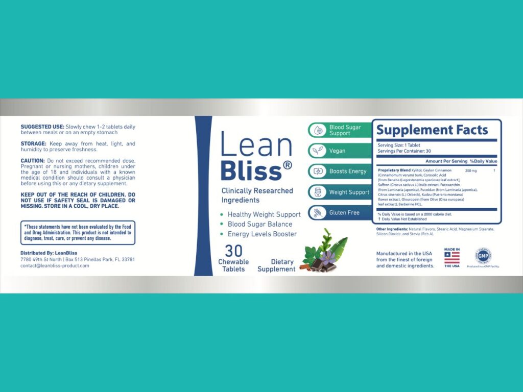 Leanbliss Supplement label